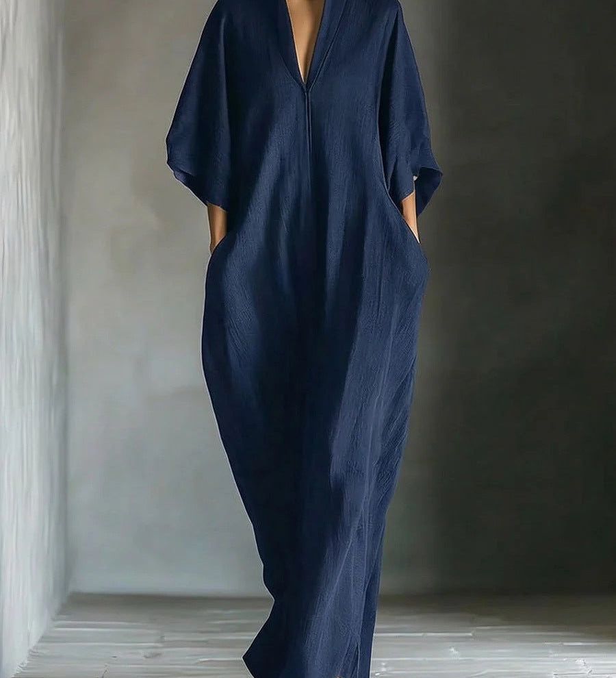 Alina - Vestido longo com mangas 3/4 e decote em V