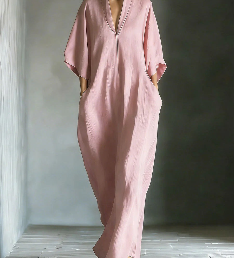 Alina - Vestido longo com mangas 3/4 e decote em V
